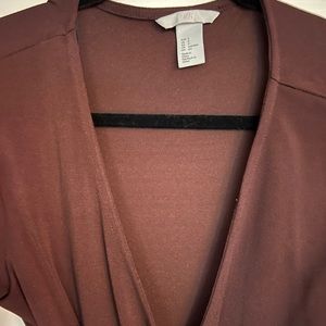H&M long sleeve, maroon V-neck wrap, Thai waste, midi dress